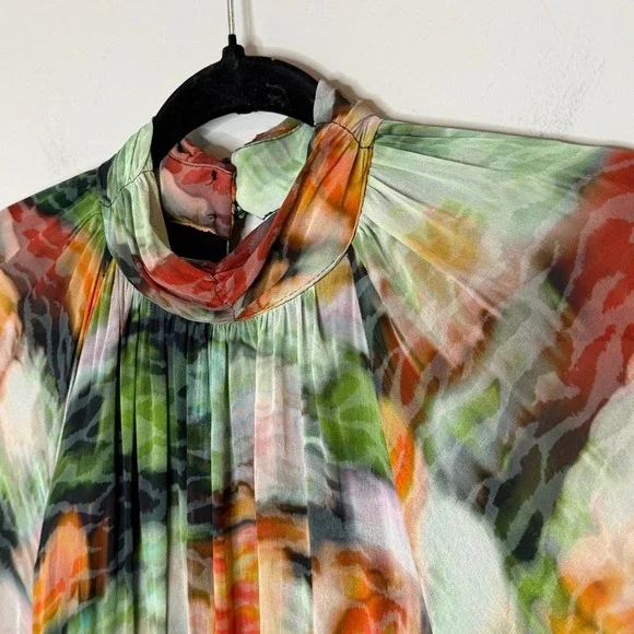 Anthropologie Abstract Watercolor Somerset Tiered Maxi Dress XL Green Orange - Picture 11 of 16